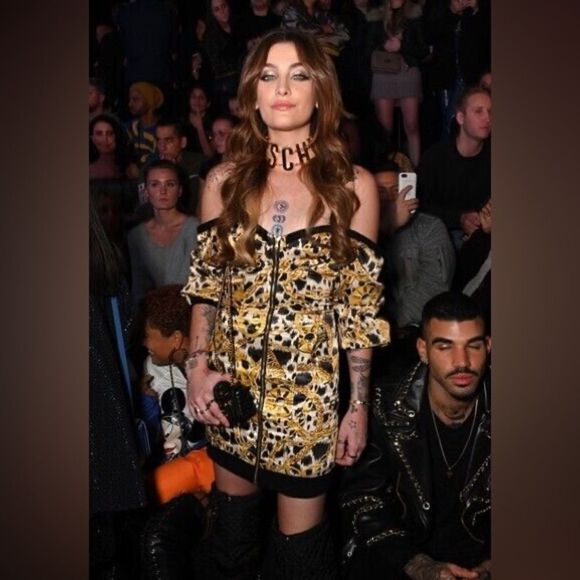 H&M x Moschino TV Mini Gold Black Dress Chain Print Size 0 - Picture 10 of 15